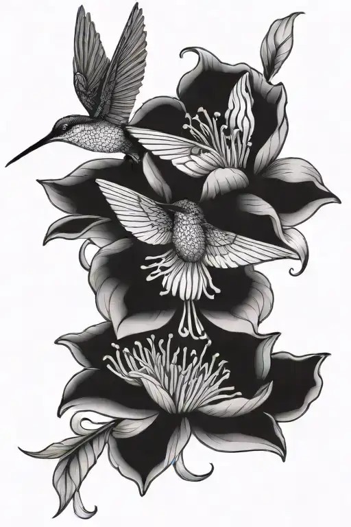 dahlias water lily vines primrose hummingbird sitting tattoo design idea