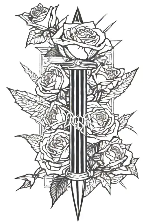 rose and dagger stabbing tattoo design idea