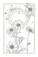 Marigold, cosmos and solar eclipse tattoo design idea
