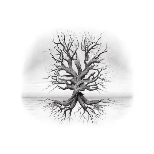 dead tree sleeve tattoo design idea