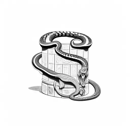 Broken Roman Pillar with Snake wrapped around it tattoo design idea