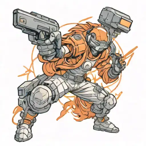 A futuristic manga character battling in a virtual reality world tattoo design idea