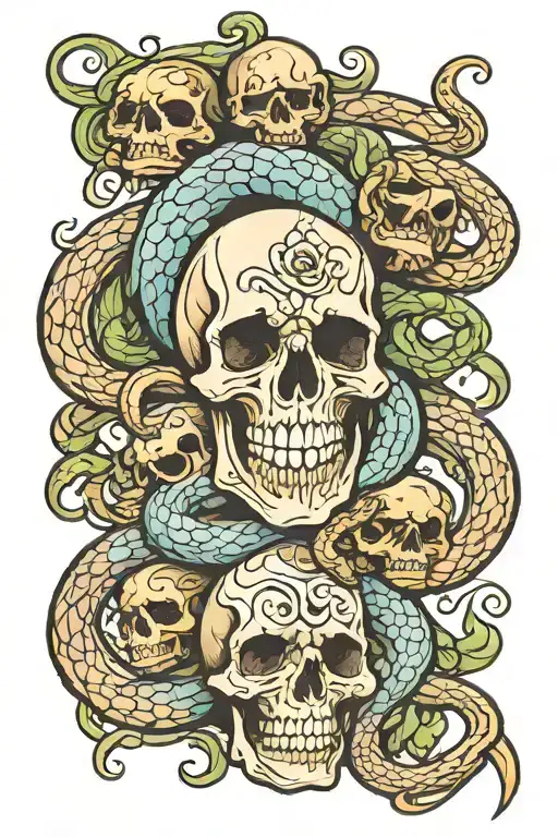 Skulls and snakes tattoo design idea