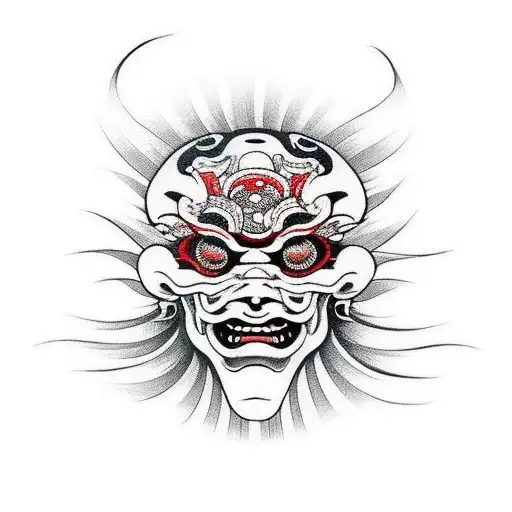face that smiles, but from behind his head, his deamons haunt him tattoo design idea