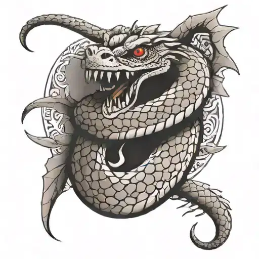 rattlesnake wrapping in a dragon tattoo design idea