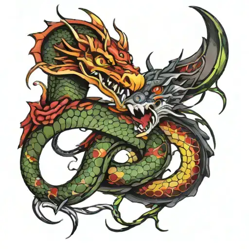 snake and dragon tattoo design idea