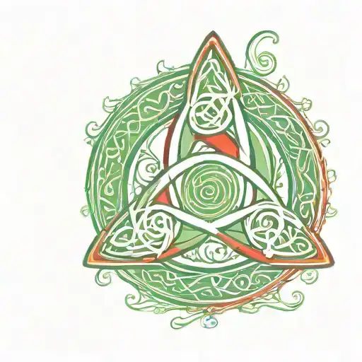 triquetra, green and red, Wiccan symbol tattoo design idea
