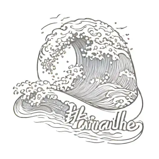 tsunami waves with text just breathe tattoo design idea