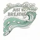 tsunami waves with text just breathe tattoo design idea