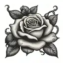 A dotwork design of a rose intertwined with dollar signs, representing beauty and money tattoo design idea