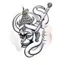 lord hanuman up side and down some mantre tattoo design idea