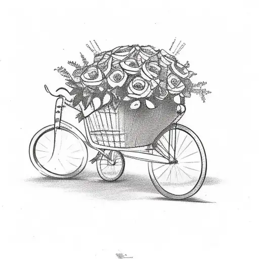 A sketch-style tattoo of a vintage bicycle with a basket full of roses, symbolizing your appreciation for the simple joys of life tattoo design idea