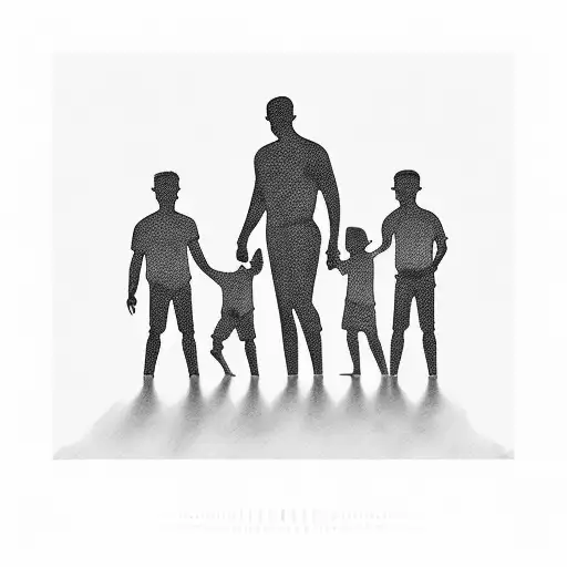 father with 3 sons siluet. going to see a football match. scarf tattoo design idea