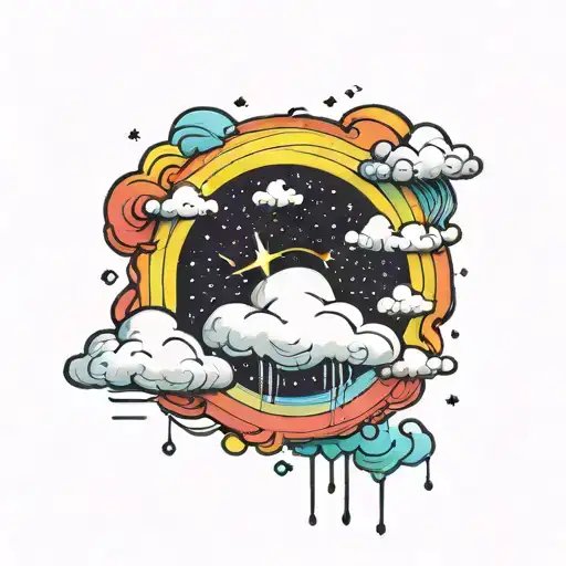 A tiny cloud with a rainbow arc peeking out from behind it tattoo design idea