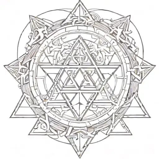 Zelda triforce with hylian charcaters J, R and D inside the triangles. Encase the triforce in a circle matchin zelda tattoo design idea