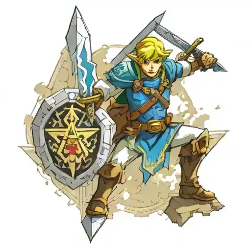 Legend of Zelda themed. Master sword powered-up and glowing white; shooting an energy blast at the triforce  tattoo design idea