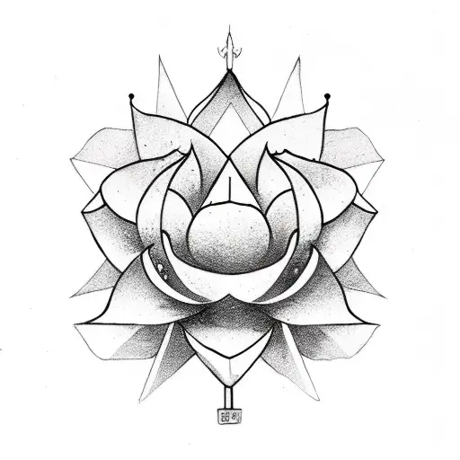 Sword stuck in the core of a large lotus tattoo design idea