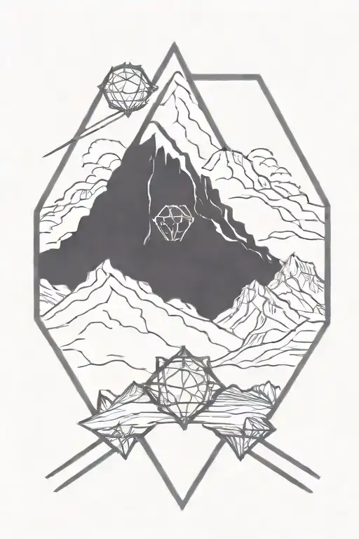 diamond tattoo with mountains tattoo design idea