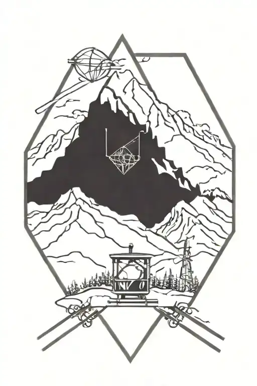 diamond tattoo with mountains and ski lift tattoo design idea