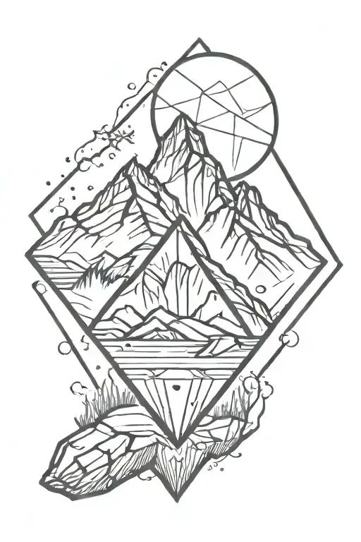 diamond with mountains inside tattoo design idea