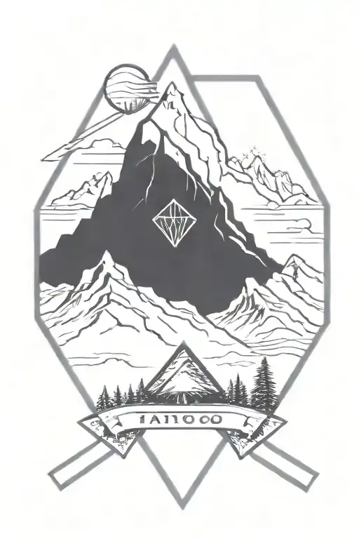 diamond tattoo with mountains tattoo design idea
