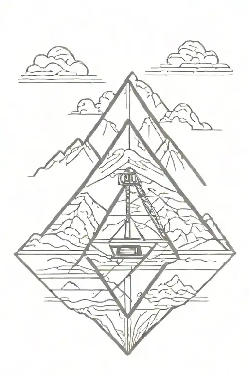 diamond with mountains and ski lift tattoo design idea