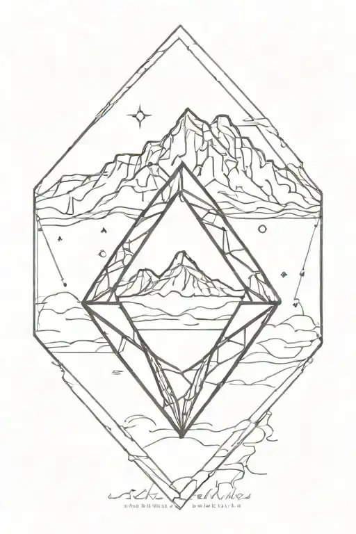 single diamond with mountains inside tattoo design idea