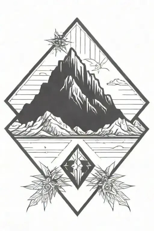 diamond tattoo with mountains tattoo design idea