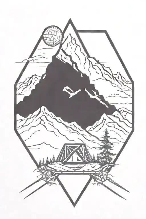 diamond tattoo with mountains tattoo design idea