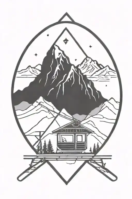 diamond tattoo with mountains and ski lift tattoo design idea