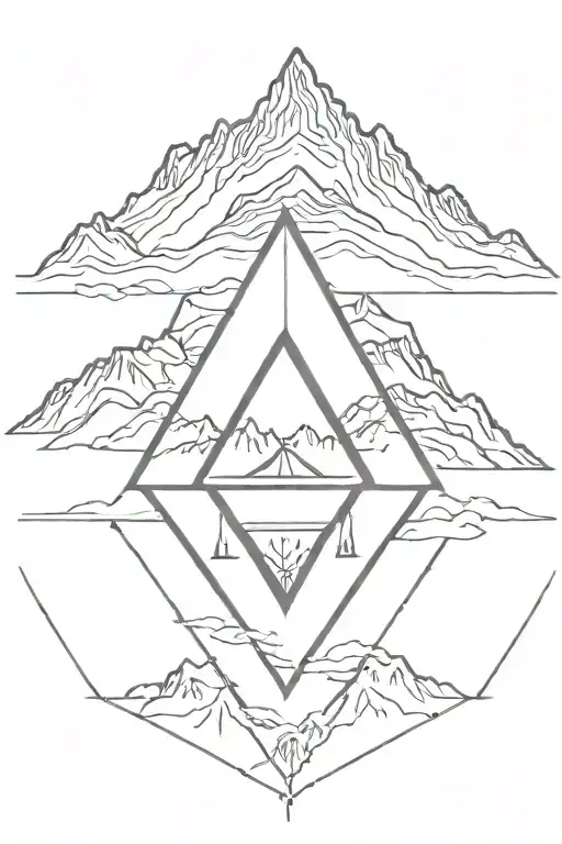diamond with mountains and ski lift tattoo design idea