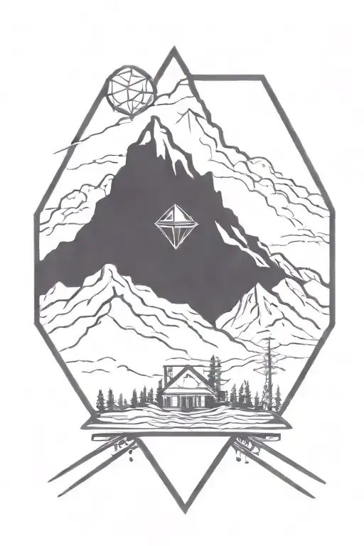 diamond tattoo with mountains tattoo design idea