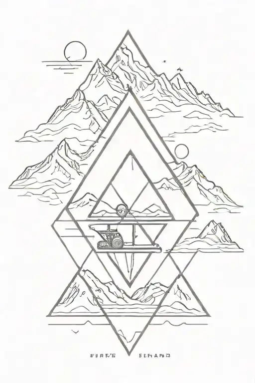 diamond with mountains and ski lift tattoo design idea