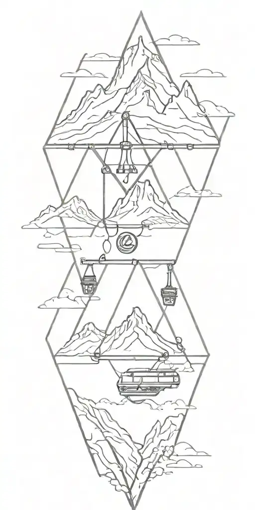 diamond with mountains and ski lift tattoo design idea