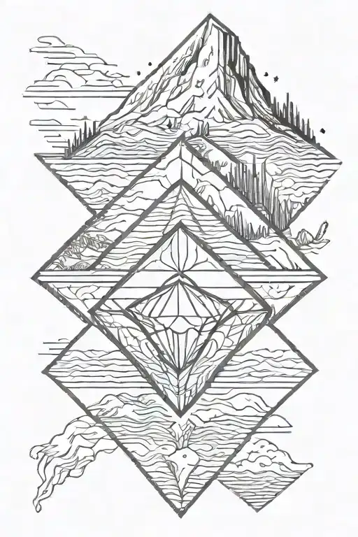 single diamond with mountains inside tattoo design idea