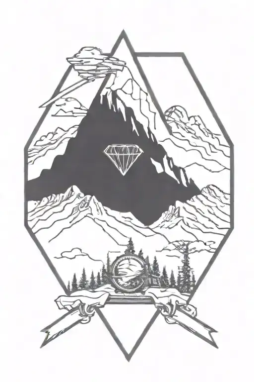 diamond tattoo with mountains tattoo design idea