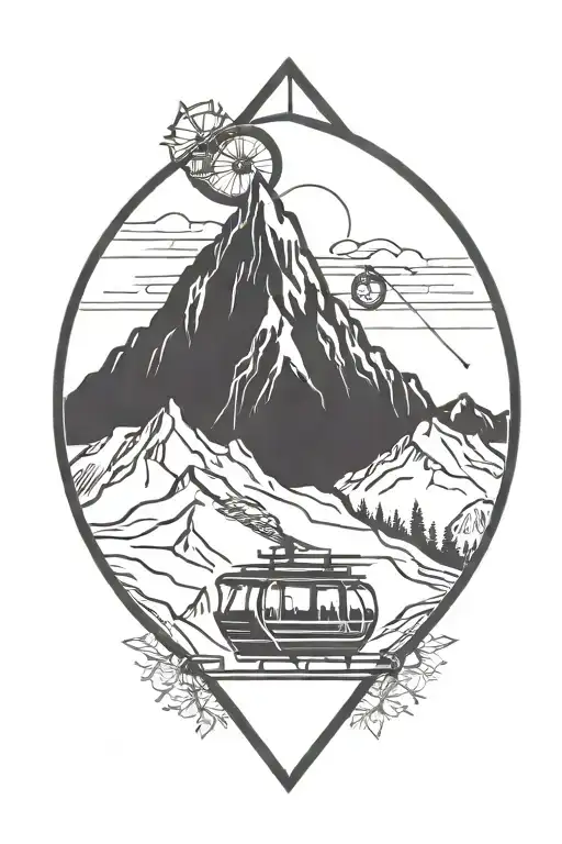 diamond tattoo with mountains and ski lift tattoo design idea