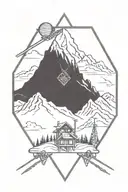 diamond tattoo with mountains and ski lift tattoo design idea
