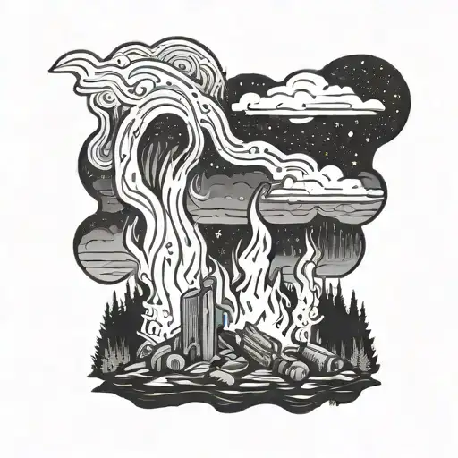 A campfire burning bright under the Northern Lights in the Pacific Northwest tattoo design idea