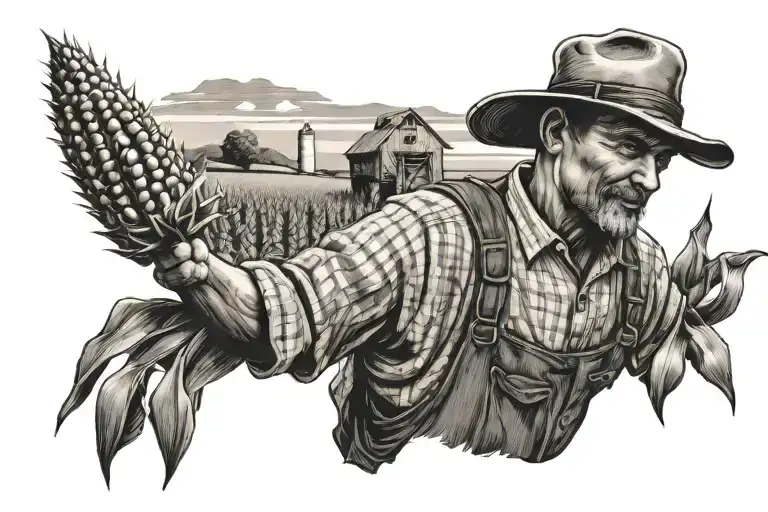 farmer with corn fields tattoo design idea