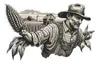 farmer with corn fields tattoo design idea