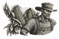 farmer with corn fields tattoo design idea