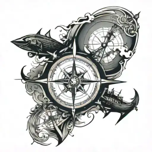 map boat plane Viking compass tattoo design idea