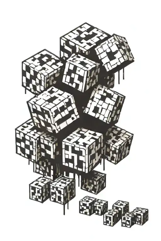 8bit cubes with numbers decay decay destruction tattoo design idea