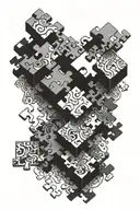 3d puzzle pieces scattered tattoo design idea