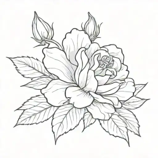 rose, azalea flower outline tattoo design idea
