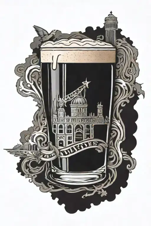 pint of guinness with London landmarks like tattoo design idea