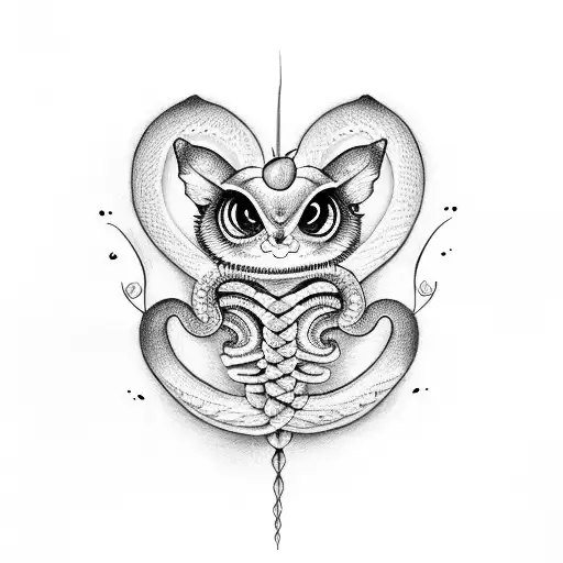 An apple with eyes, butterflies, a snake, a realistic heart tattoo design idea