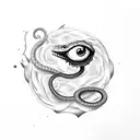 An apple with eyes, a snake, a realistic heart tattoo design idea