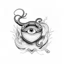 An apple with eyes, a snake, a realistic heart tattoo design idea